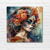 Watercolor Dia de los Muertos Catrina Leinwanddruck