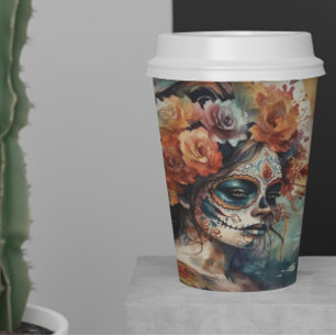 Watercolor Dia de los Muertos Catrina Pappbecher