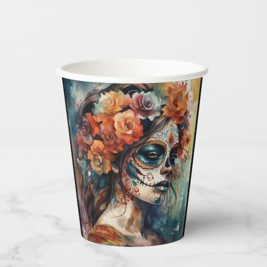 Watercolor Dia de los Muertos Catrina Pappbecher (Vorderseite)