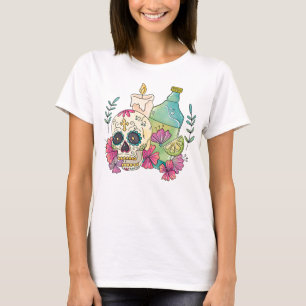 Watercolor Dia de los Muertos Schädel, Kerze, Getr T-Shirt