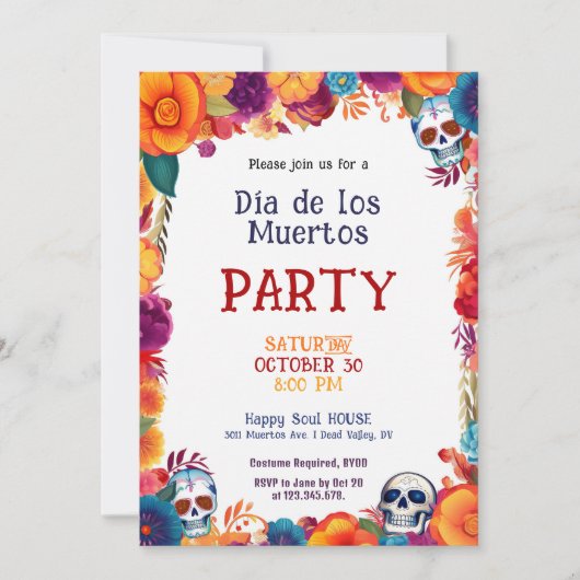 💀 🎉 Watercolor Día de Muertos Party Einladung (Vorderseite)