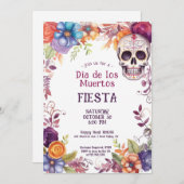 💀 🎉 Watercolor Día de Muertos Party Einladung (Vorne/Hinten)