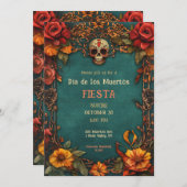 💀 🎉 Watercolor Día de Muertos Party Einladung (Vorne/Hinten)