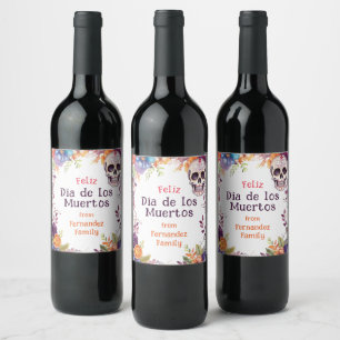 💀 🎉 Watercolor Día de Muertos Party Weinetikett