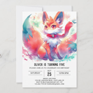 Watercolor Digital Fox Geburtstag Einladung