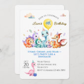 Watercolor Dino Birthday Party Einladung (Vorne/Hinten)