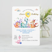 Watercolor Dino Birthday Party Einladung (Stehend Vorderseite)