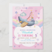 Watercolor Dino Flugzeug Rainbow Birthday Einladung (Vorderseite)