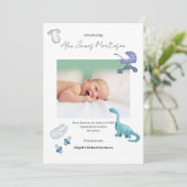 Watercolor Dino Geburtsankündigung eines Babys Ankündigung (Stehend Vorderseite)