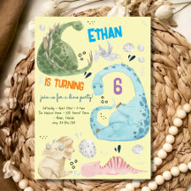 Watercolor Dino Party Kindergeburtstag Einladung