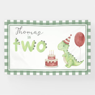 Watercolor-Dinosaur 2. Geburtstags-Willkommen Banner