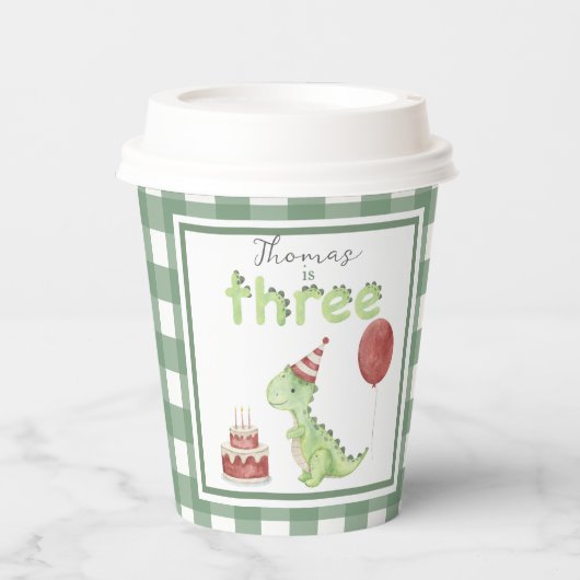 Watercolor Dinosaur 3rd birthday Pappbecher (Vorderseite)