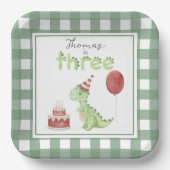 Watercolor Dinosaur 3rd birthday Pappteller (Vorderseite)