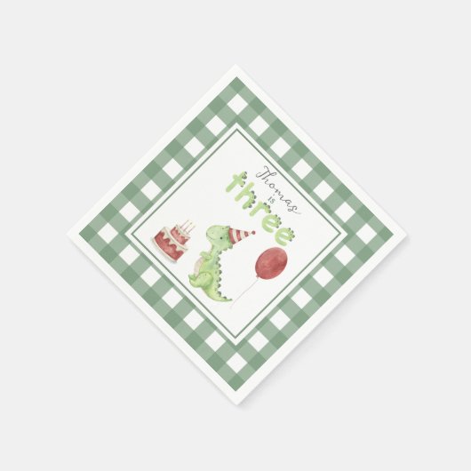 Watercolor Dinosaur 3rd birthday Serviette (Ecke)