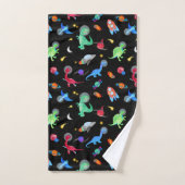 Watercolor Dinosaur Astronauts In Space Black Badhandtuch Set (Handtuch)
