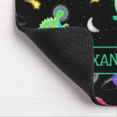Watercolor Dinosaur Astronauts In Space Black Mousepad (Ecke)
