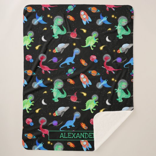 Watercolor Dinosaur Astronauts In Space Black Sherpadecke (Vorderseite)