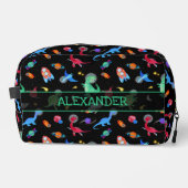 Watercolor Dinosaur Astronauts In Space Black Waschbeutel (Vorderseite)