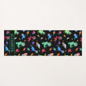 Watercolor Dinosaur Astronauts In Space Black Yogamatte (Vorderseite (Horizontal))