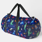 Watercolor Dinosaur Astronauts In Space Blue Duffle Bag (Rechte Ecke)