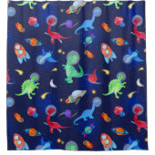 Watercolor Dinosaur Astronauts In Space Blue Duschvorhang (Vorderseite)