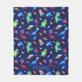 Watercolor Dinosaur Astronauts In Space Blue Fleecedecke (Vorderseite)