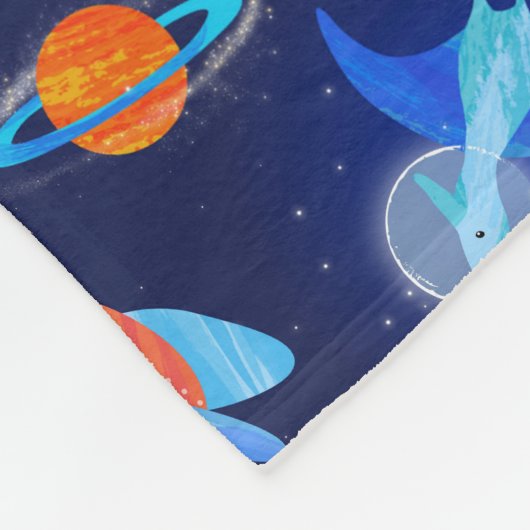 Watercolor Dinosaur Astronauts In Space Blue Fleecedecke (Ecke)