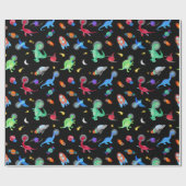 Watercolor Dinosaur Astronauts In Space Blue Geschenkpapier (Flach)