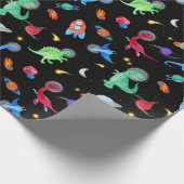 Watercolor Dinosaur Astronauts In Space Blue Geschenkpapier (Ecke)