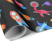 Watercolor Dinosaur Astronauts In Space Blue Geschenkpapier (Rolleneckpunkt)