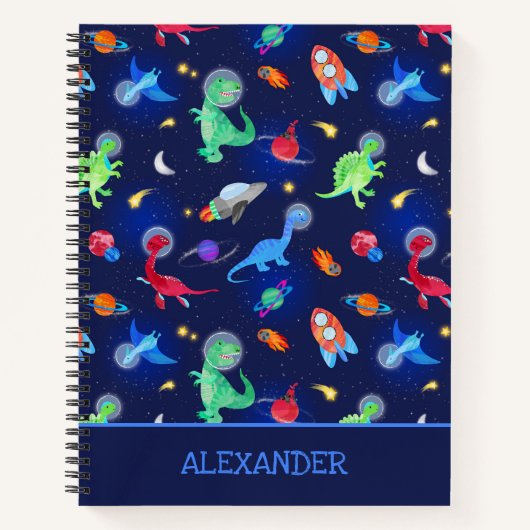 Watercolor Dinosaur Astronauts In Space Blue Notizblock (Vorderseite)