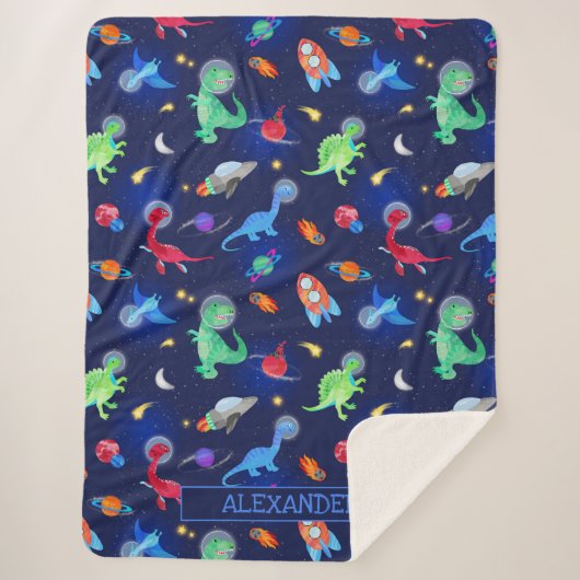 Watercolor Dinosaur Astronauts In Space Blue Sherpadecke (Vorderseite)
