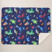 Watercolor Dinosaur Astronauts In Space Blue Sherpadecke (Vorderseite (Horizontal))
