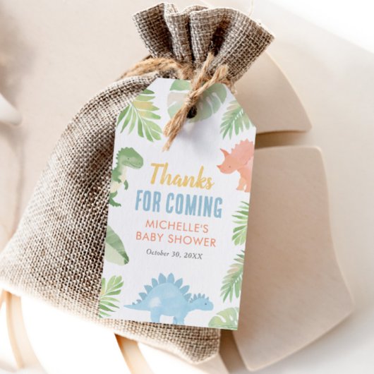 Watercolor Dinosaur Baby Shower Geschenkanhänger