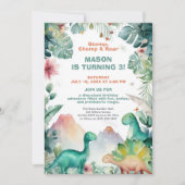 Watercolor Dinosaur Birthday Design Einladung (Vorderseite)
