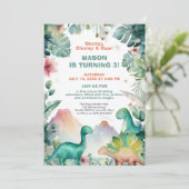 Watercolor Dinosaur Birthday Design Einladung (Stehend Vorderseite)