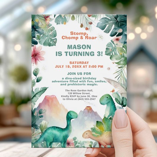 Watercolor Dinosaur Birthday Design Einladung