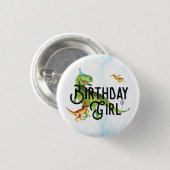 Watercolor Dinosaur Birthday Girl Button (Vorne & Hinten)
