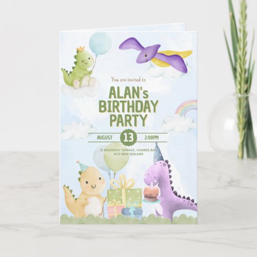 Watercolor Dinosaur Birthday Invites Greeting Card Karte (Vorderseite)