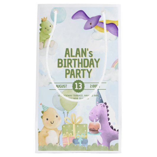 Watercolor Dinosaur Birthday Invites Kleine Geschenktüte (Vorderseite)