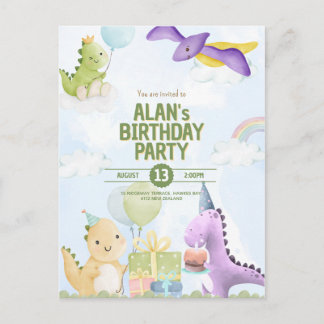Watercolor Dinosaur Birthday Invites Postcard Postkarte