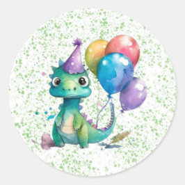 Watercolor Dinosaurier Balloons Boy Birthday Party Runder Aufkleber