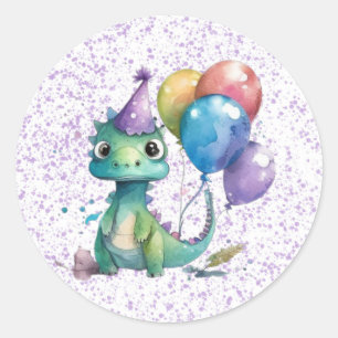 Watercolor Dinosaurier Balloons Girl Birthday Part Runder Aufkleber