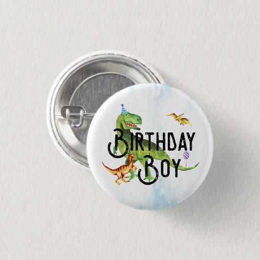 Watercolor Dinosaurier Birthday Boy Button (Vorne & Hinten)
