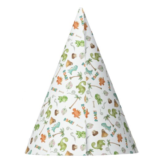 Watercolor Dinosaurier Birthday Partyhütchen (Rückseite)
