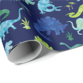 Watercolor-Dinosaurier-Silhouette-grün-blaue Geschenkpapier (Rolleneckpunkt)