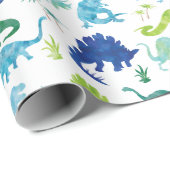 Watercolor-Dinosaurier-Silhouette-grün-blaue Geschenkpapier (Rolleneckpunkt)