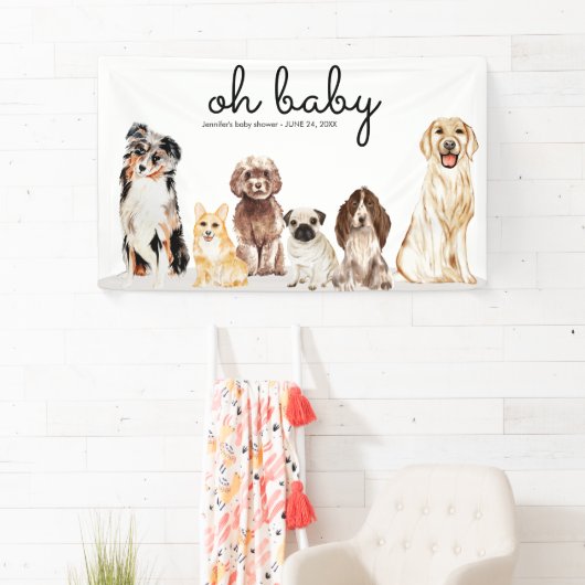 Watercolor Dog Oh Baby Shower Party Banner (Insitu)