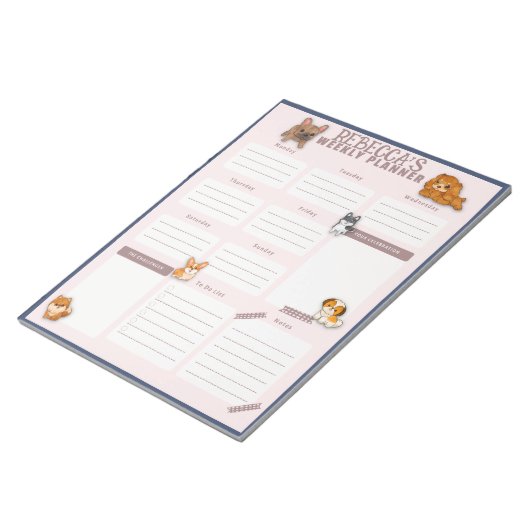 Watercolor Dog Weekekly Planer Sheet Notizblock (angewinkelt)