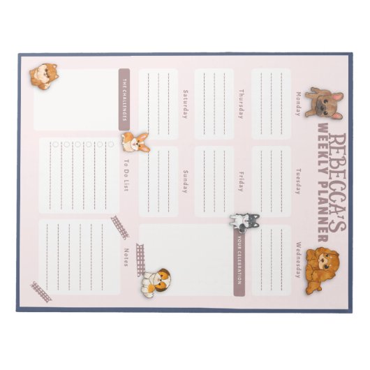 Watercolor Dog Weekekly Planer Sheet Notizblock (Vorderseite)